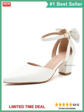 Pointed Toe Bow Ankle Strap Chunky Heel Pumps Dress Wedding Shoes
